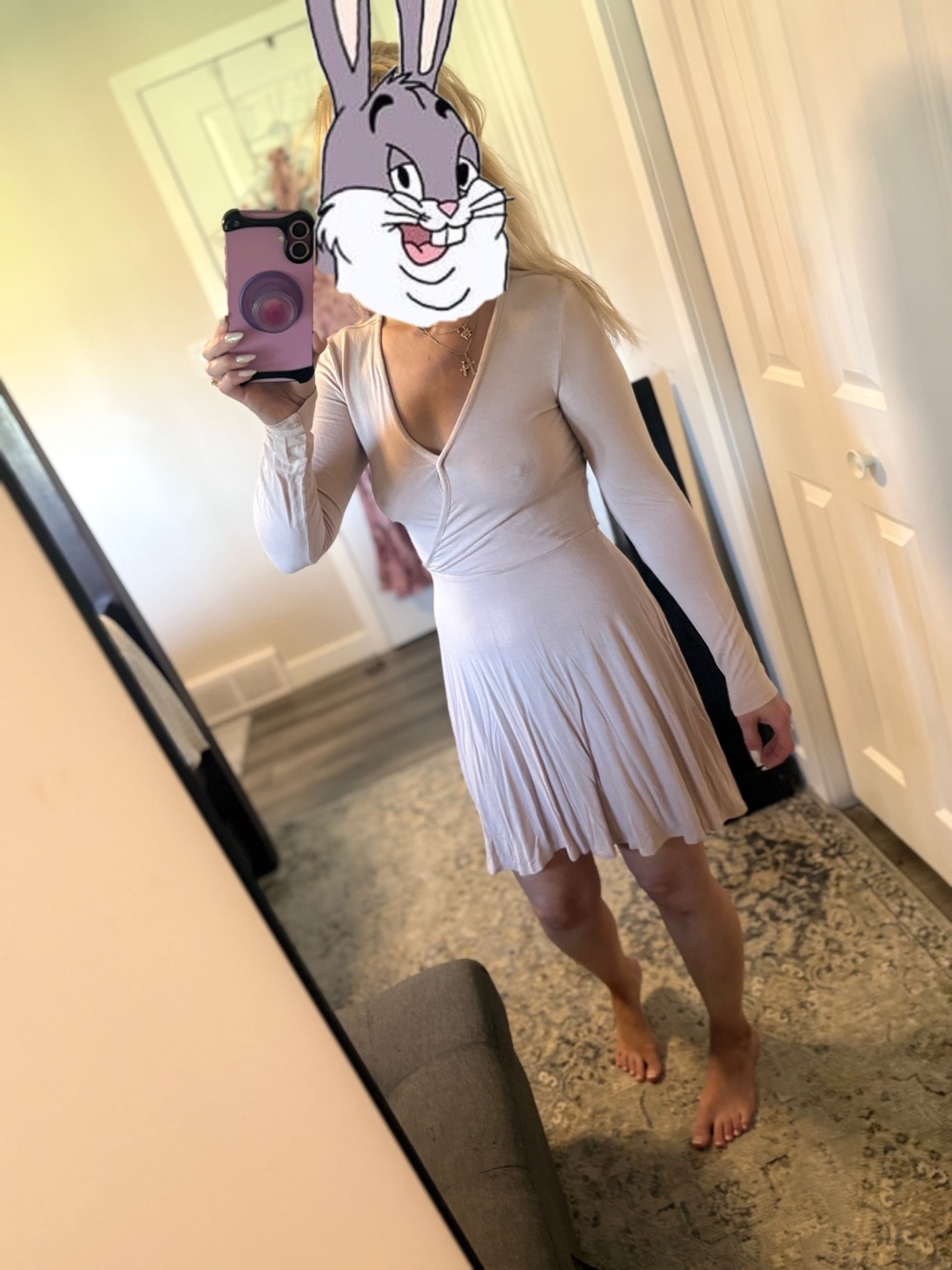 Divided Light Beige Wrap-Style Long Sleeve Mini Dress